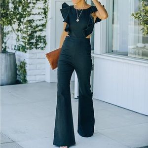 VICI Kadie Cotton Blend Flared Denim Jumpsuit